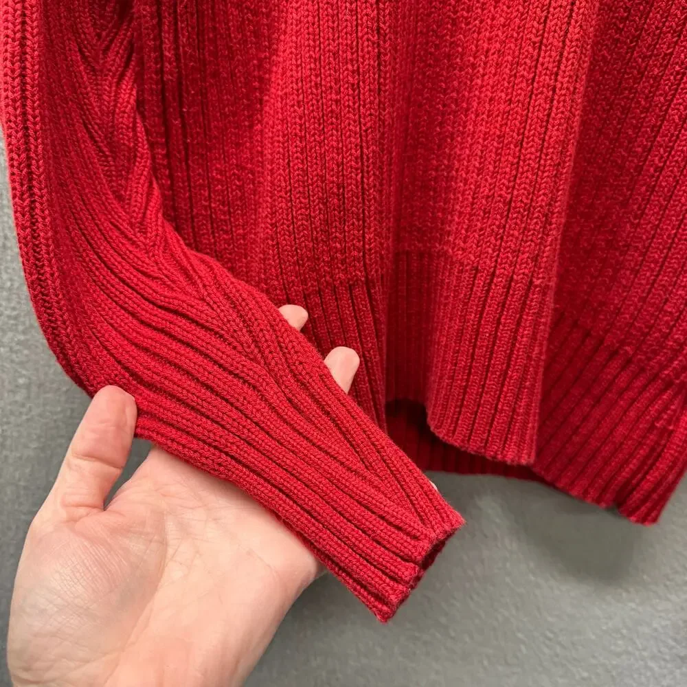 Vintage J Crew Sweater‎ Oarsman Red Ribbed Knit Pullover Cotton Fisherman Mens M